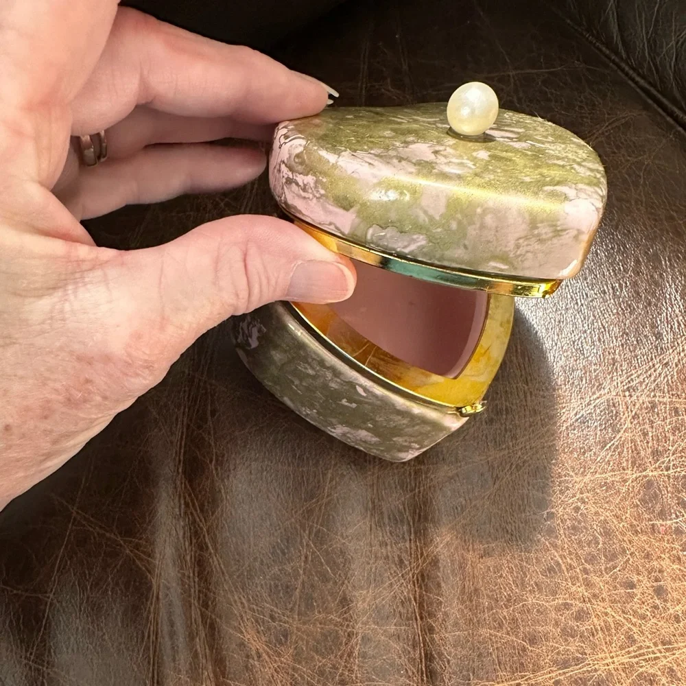 Handcrafted hand painted artisan ceramic pink gold jewelry trinket box